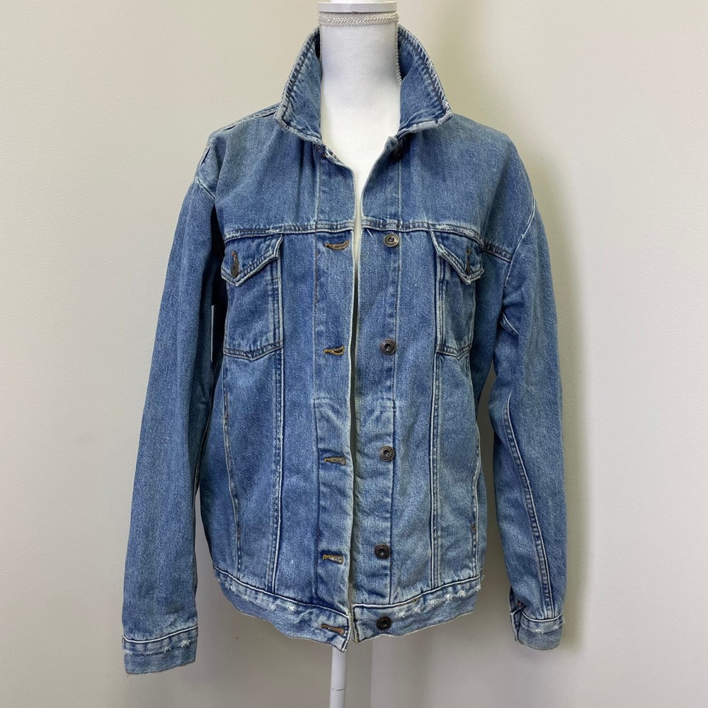 Free People Jacket Womens XS Blue Denim Distressed Oversized Trucker Jean